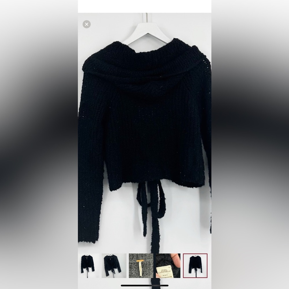 Free People Boho Cropped Black Tie Wrap Sweater Cardigan Size Small